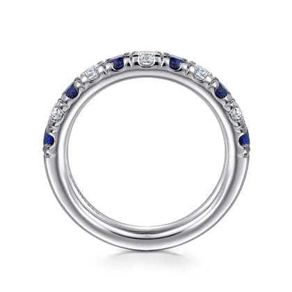Bari - 14K White Gold 11 Stone Diamond and Sapphire Anniversary Band