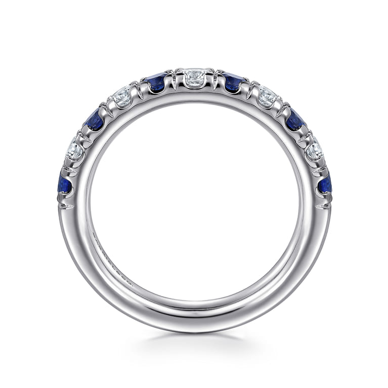 Straight Wedding Ring in 14k White Gold with Round Sapphire at Gabriel & Co. - Shot 2