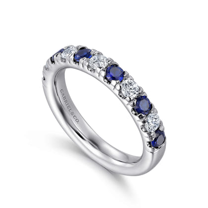 Bari - 14K White Gold 11 Stone Diamond and Sapphire Anniversary Band