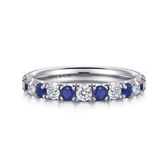 14K White Gold 13 Stone Diamond and Sapphire Anniversary Band