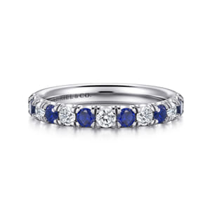 Bari - 14K White Gold 13 Stone Diamond and Sapphire Anniversary Band