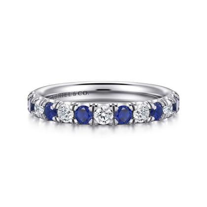 Bari - 14K White Gold 13 Stone Diamond and Sapphire Anniversary Band