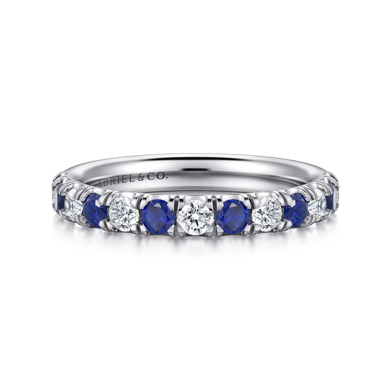 Straight Wedding Ring in 14k White Gold with Round Sapphire at Gabriel & Co. - Shot 1