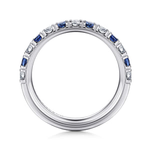 Bari - 14K White Gold 13 Stone Diamond and Sapphire Anniversary Band