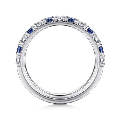 Bari - 14K White Gold 13 Stone Diamond and Sapphire Anniversary Band