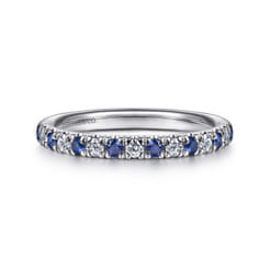 Bari - 14K White Gold 15 Stone Diamond and Sapphire Anniversary Band