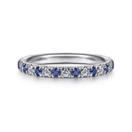 Bari - 14K White Gold 15 Stone Diamond and Sapphire Anniversary Band