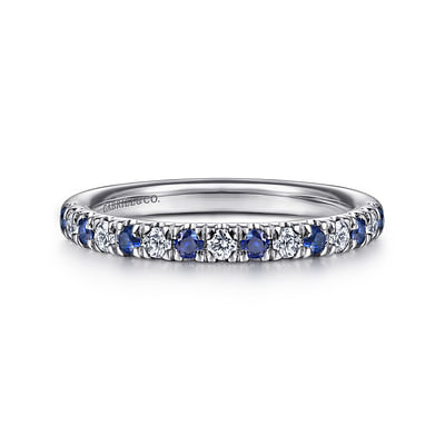 Bari - 14K White Gold 15 Stone Diamond and Sapphire Anniversary Band