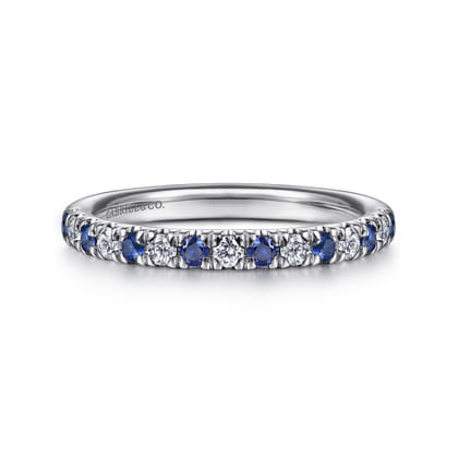 Bari - 14K White Gold 15 Stone Diamond and Sapphire Anniversary Band