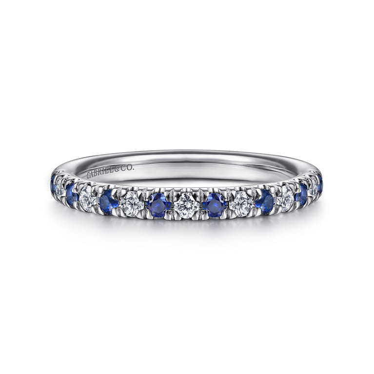 Straight Wedding Ring in 14k White Gold with Round Sapphire at Gabriel & Co. - Shot 1