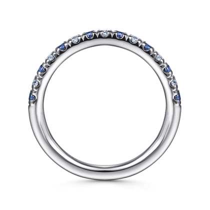 Bari - 14K White Gold 15 Stone Diamond and Sapphire Anniversary Band