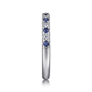 Bari - 14K White Gold 15 Stone Diamond and Sapphire Anniversary Band