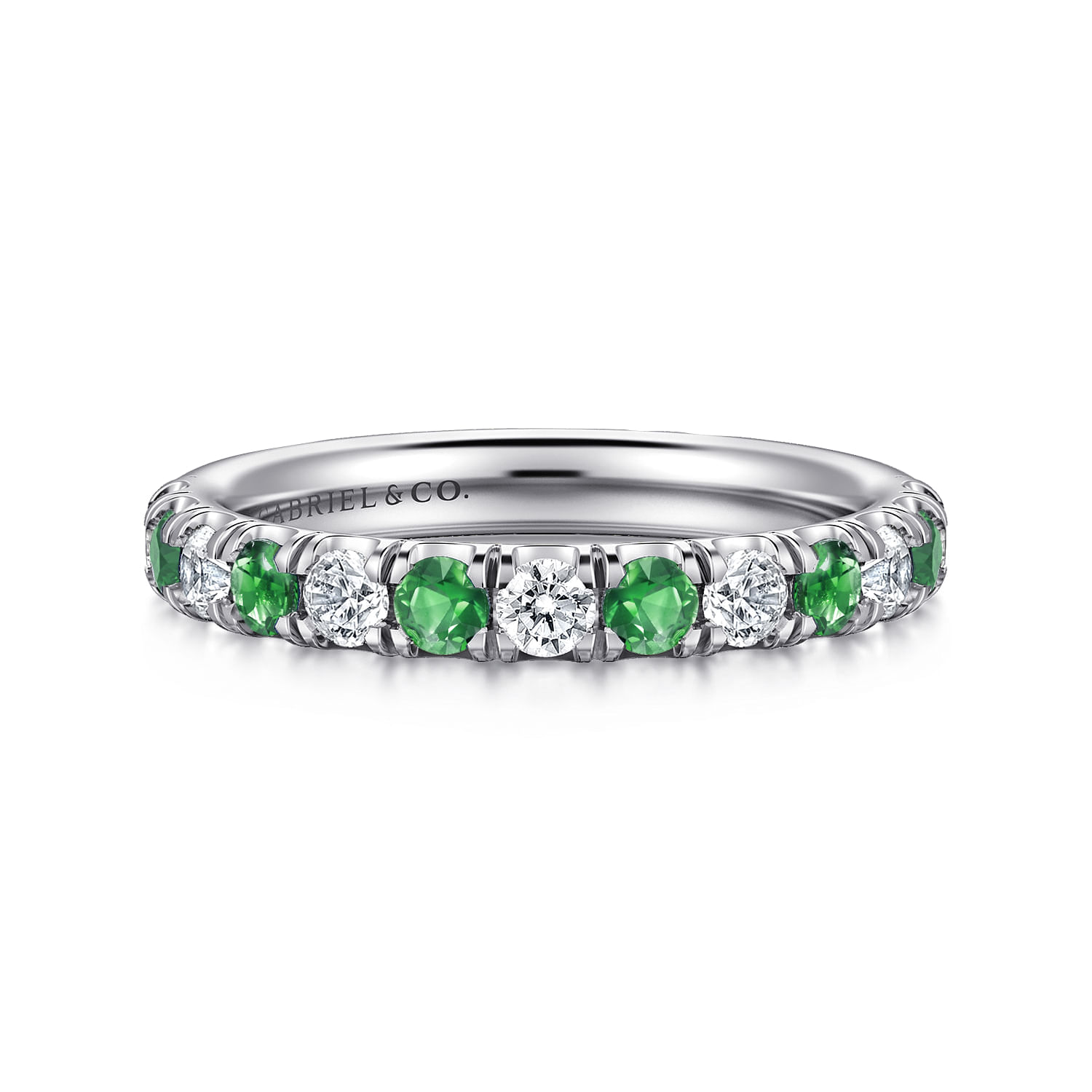 Bari - 14K White Gold Diamond and Emerald Anniversary Band