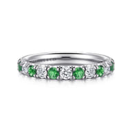 Bari - 14K White Gold Diamond and Emerald Anniversary Band