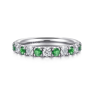 Bari - 14K White Gold Diamond and Emerald Anniversary Band
