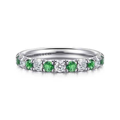 Bari - 14K White Gold Diamond and Emerald Anniversary Band