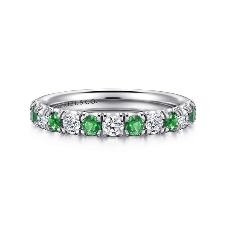 Straight Wedding Ring in 14k White Gold with Round Sapphire at Gabriel & Co. - Shot 1