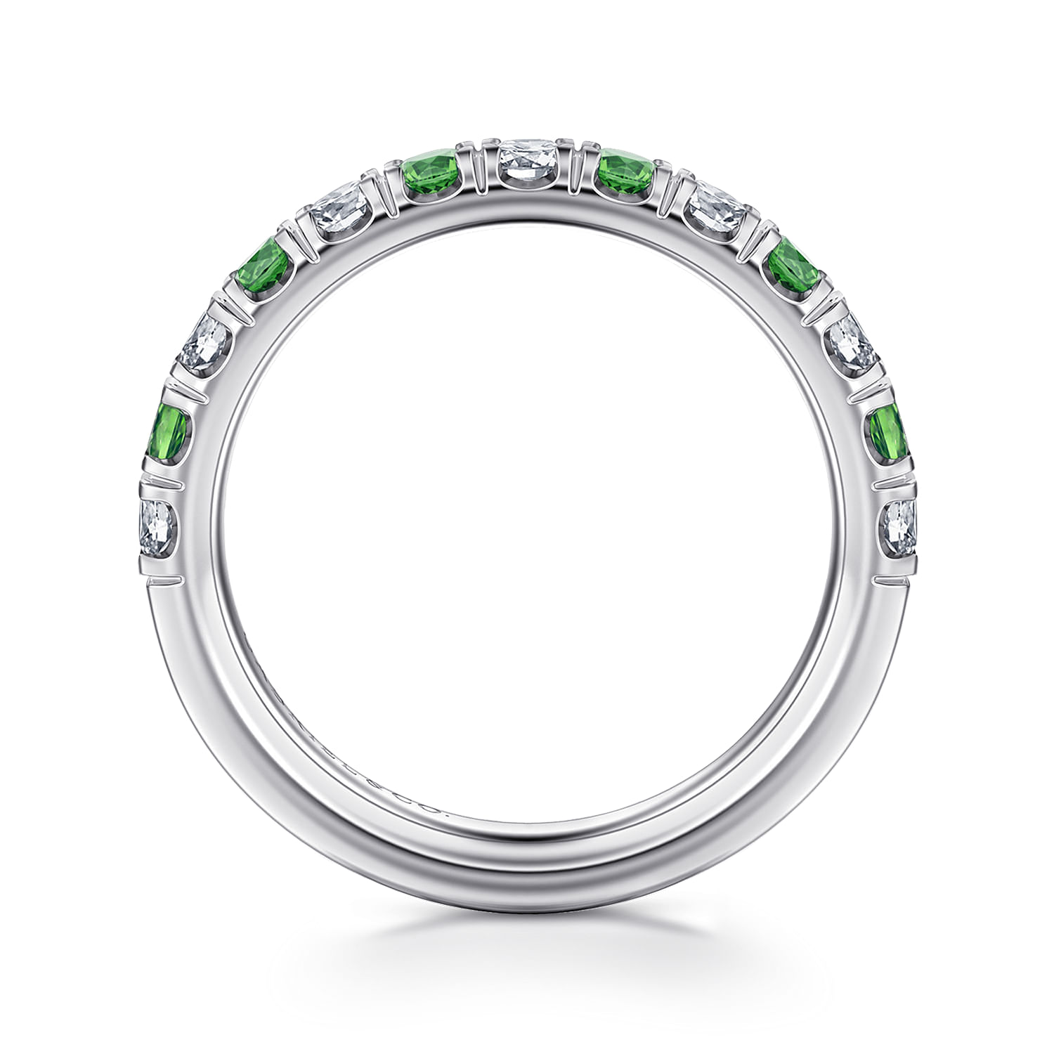 Bari - 14K White Gold Diamond and Emerald Anniversary Band
