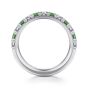 Bari - 14K White Gold Diamond and Emerald Anniversary Band