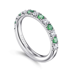 Bari - 14K White Gold Diamond and Emerald Anniversary Band