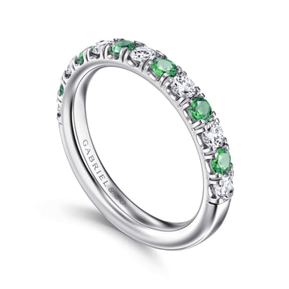 Bari - 14K White Gold Diamond and Emerald Anniversary Band