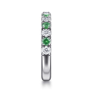 Bari - 14K White Gold Diamond and Emerald Anniversary Band