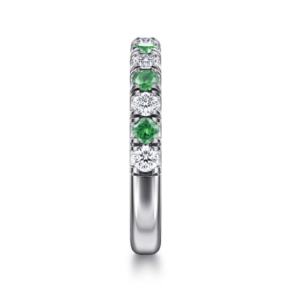 Bari - 14K White Gold Diamond and Emerald Anniversary Band