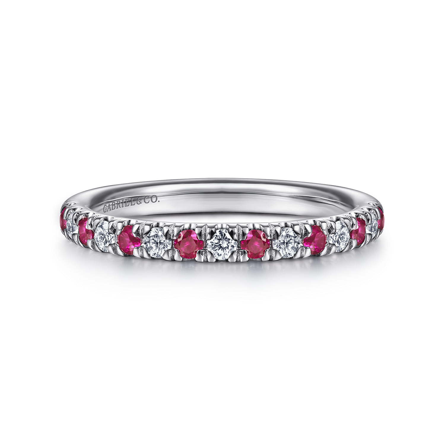 Straight Wedding Ring in 14k White Gold with Round Ruby at Gabriel & Co. - Shot 1