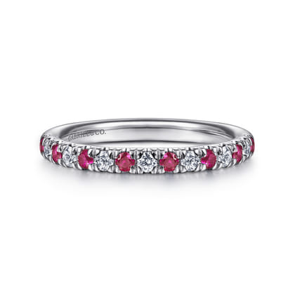 Bari - 14K White Gold Diamond and Ruby Anniversary Band