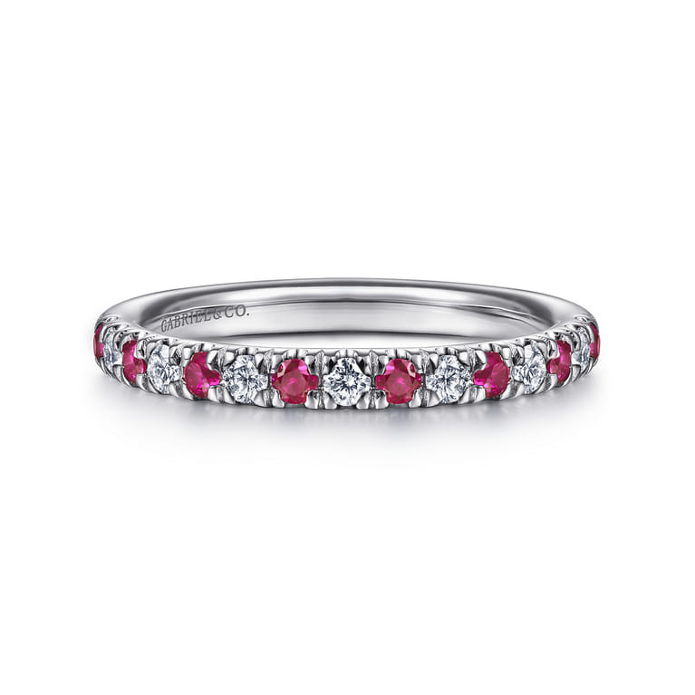 Straight Wedding Ring in 14k White Gold with Round Ruby at Gabriel & Co. - Shot 1