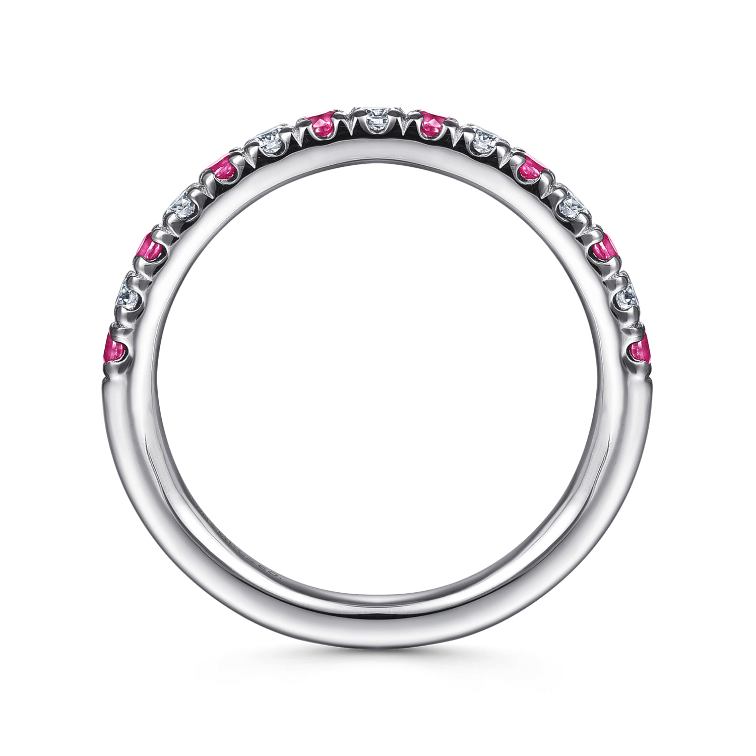 Straight Wedding Ring in 14k White Gold with Round Ruby at Gabriel & Co. - Shot 2