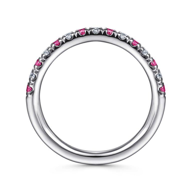 Straight Wedding Ring in 14k White Gold with Round Ruby at Gabriel & Co. - Shot 2
