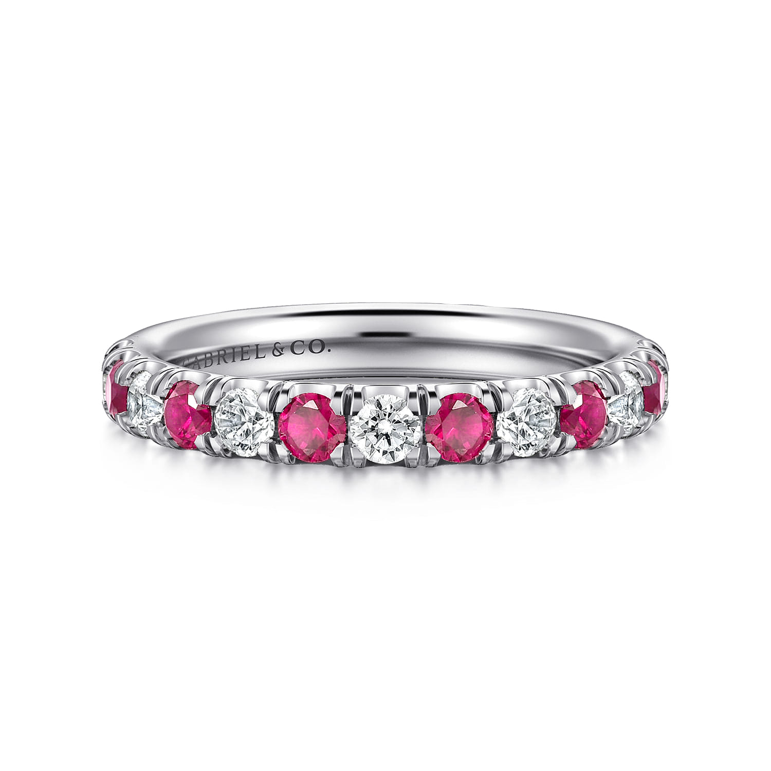 Straight Wedding Ring in 14k White Gold with Round Sapphire at Gabriel & Co. - Shot 1