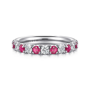 Bari - 14K White Gold Diamond and Ruby Anniversary Band