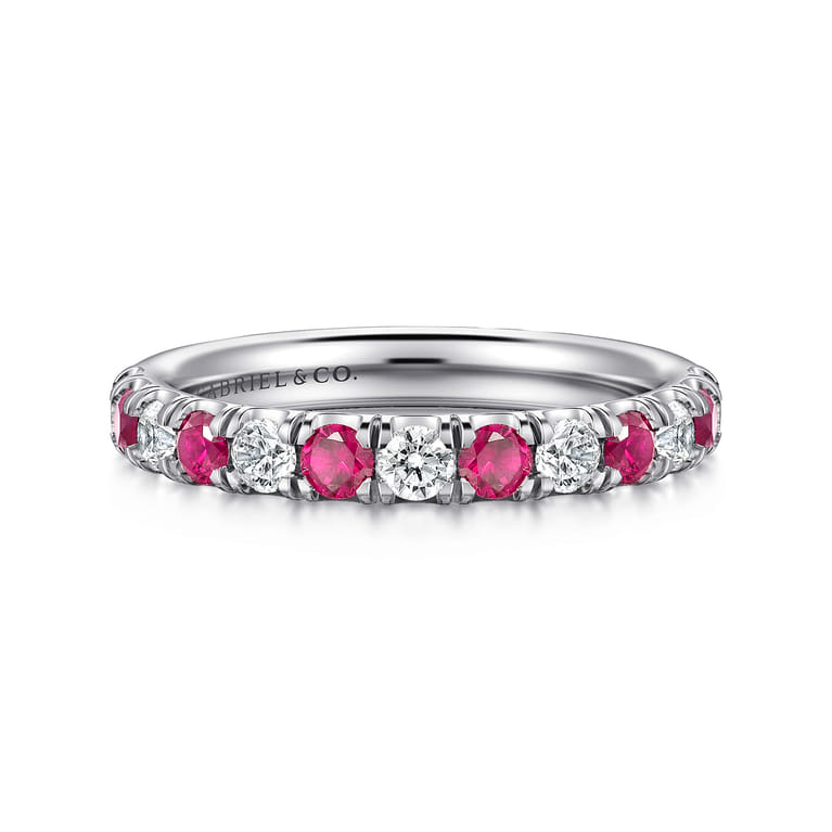 Straight Wedding Ring in 14k White Gold with Round Sapphire at Gabriel & Co. - Shot 1