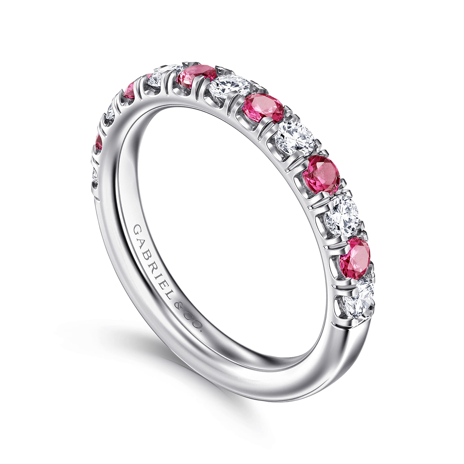 Straight Wedding Ring in 14k White Gold with Round Sapphire at Gabriel & Co. - Shot 3