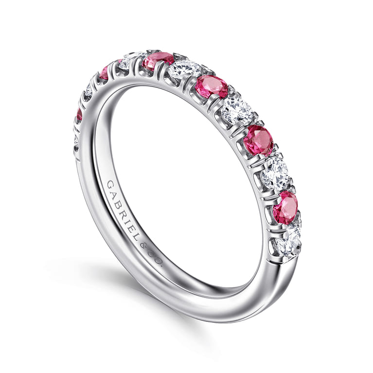 Straight Wedding Ring in 14k White Gold with Round Sapphire at Gabriel & Co. - Shot 3