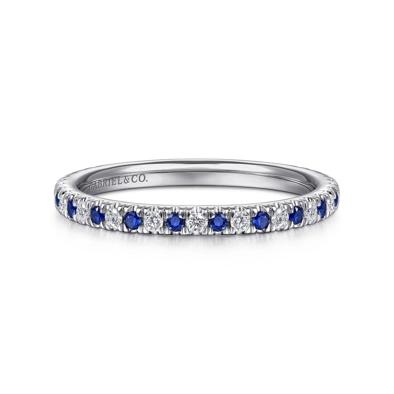 Straight Wedding Ring in 14k White Gold with Round Sapphire at Gabriel & Co. - Shot 1