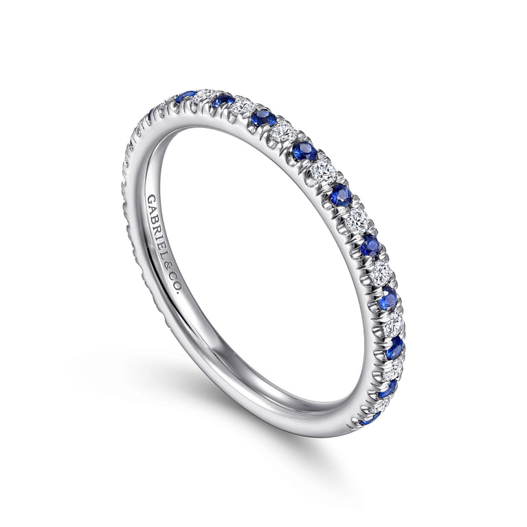 Straight Wedding Ring in 14k White Gold with Round Sapphire at Gabriel & Co. - Shot 3