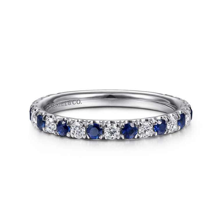 Straight Wedding Ring in 14k White Gold with Round Sapphire at Gabriel & Co. - Shot 1