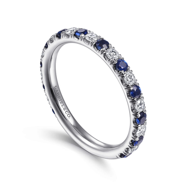 Straight Wedding Ring in 14k White Gold with Round Sapphire at Gabriel & Co. - Shot 3