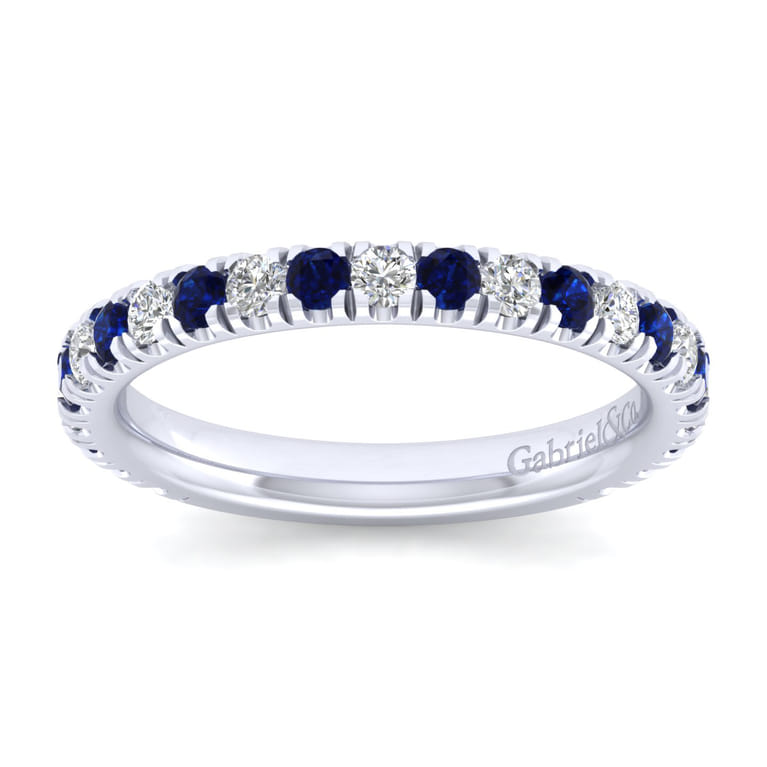 Straight Wedding Ring in 14k White Gold with Round Sapphire at Gabriel & Co. - Shot 5
