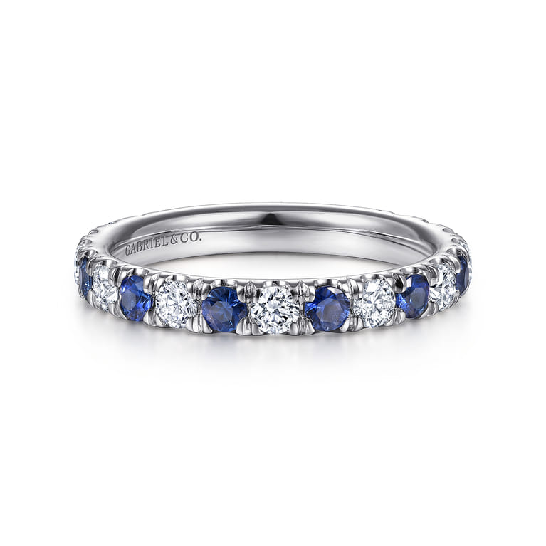 Straight Wedding Ring in 14k White Gold with Round Sapphire at Gabriel & Co. - Shot 1