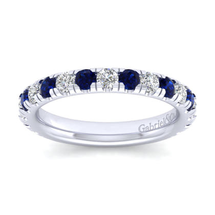 Bari - 14K White Gold Diamond and Sapphire Anniversary Band