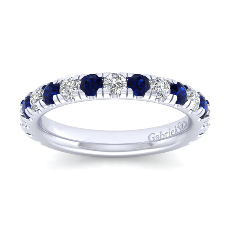 Straight Wedding Ring in 14k White Gold with Round Sapphire at Gabriel & Co. - Shot 5