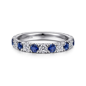 Bari - 14K White Gold Diamond and Sapphire Anniversary Band