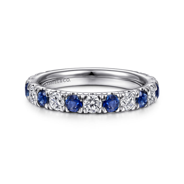 Straight Wedding Ring in 14k White Gold with Round Sapphire at Gabriel & Co. - Shot 1
