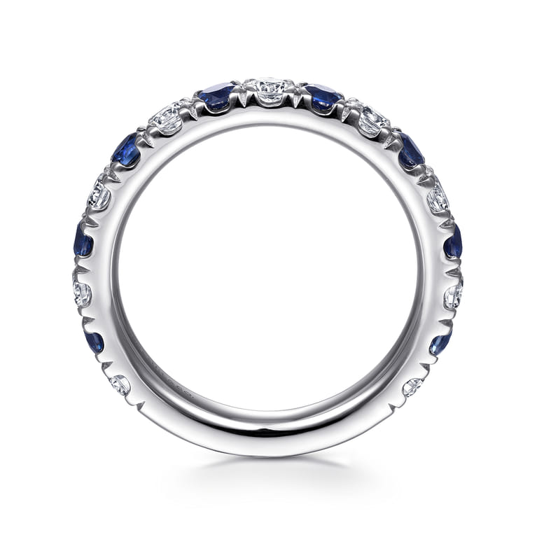Straight Wedding Ring in 14k White Gold with Round Sapphire at Gabriel & Co. - Shot 2