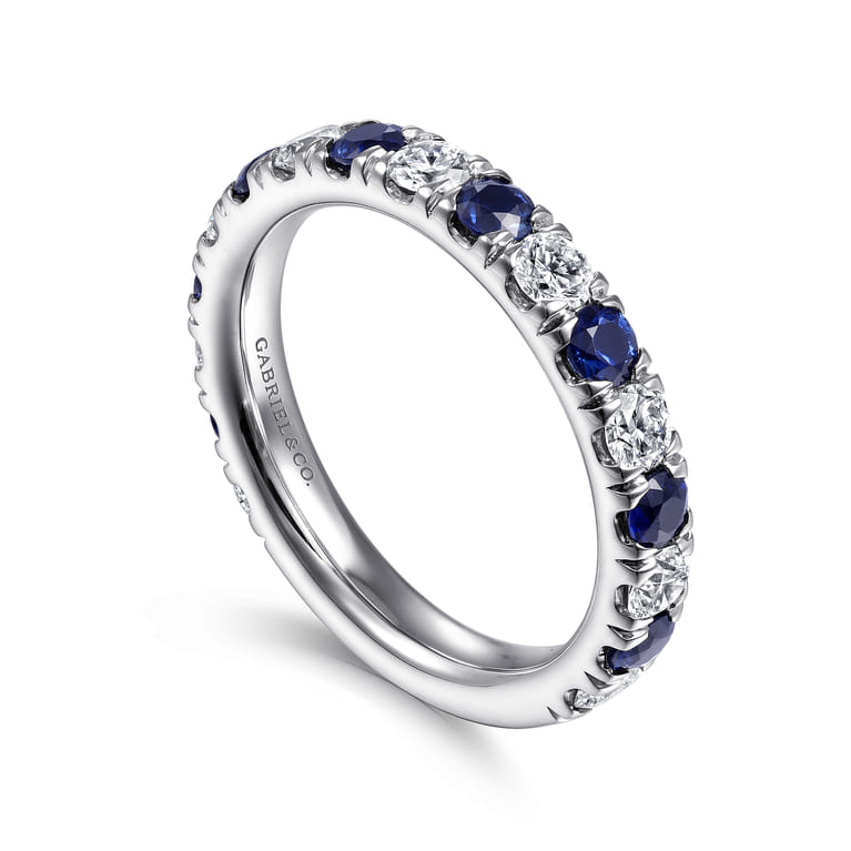 Straight Wedding Ring in 14k White Gold with Round Sapphire at Gabriel & Co. - Shot 3