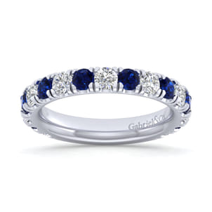 Bari - 14K White Gold Diamond and Sapphire Anniversary Band